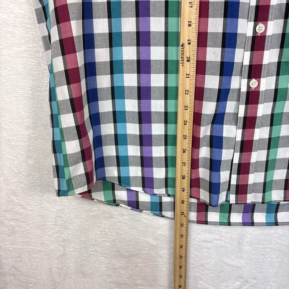 VTG 417 Van Heusen Camp Shirt Mens XL Blue Black White Green Plaid 80s Preppy - Picture 3 of 6